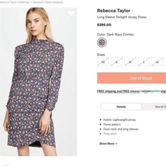 Rebecca Taylor Twilight Jersey Dress Long Sleeve Dark Navy Floral NWT - Picture 3 of 9